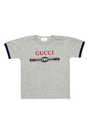 T-shirt in jersey di cotone grigio chiaro GUCCI KIDS | 548140XJGY31151